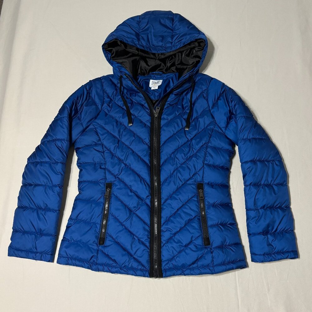 Everlast Puffer Jacket Blue‎ Hooded Zip Front Quilted Coat Women’s M Polyester